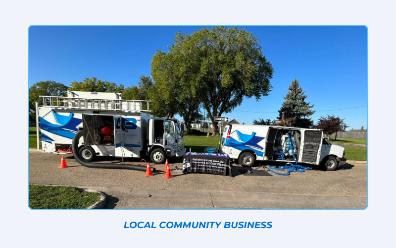OAB Reliable Carpet Care professional service van and furnace truck at an Edmonton community event