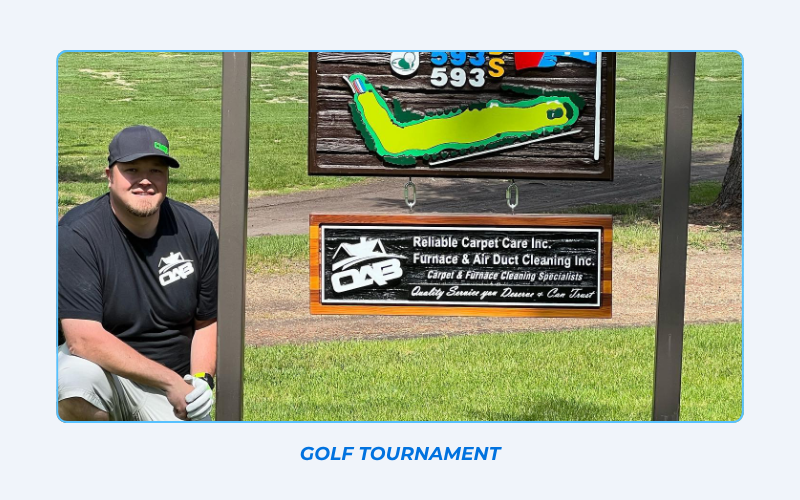 OAB Reliable Carpet Care owner Michael Mackay at an Edmonton golf tournament sponsorship