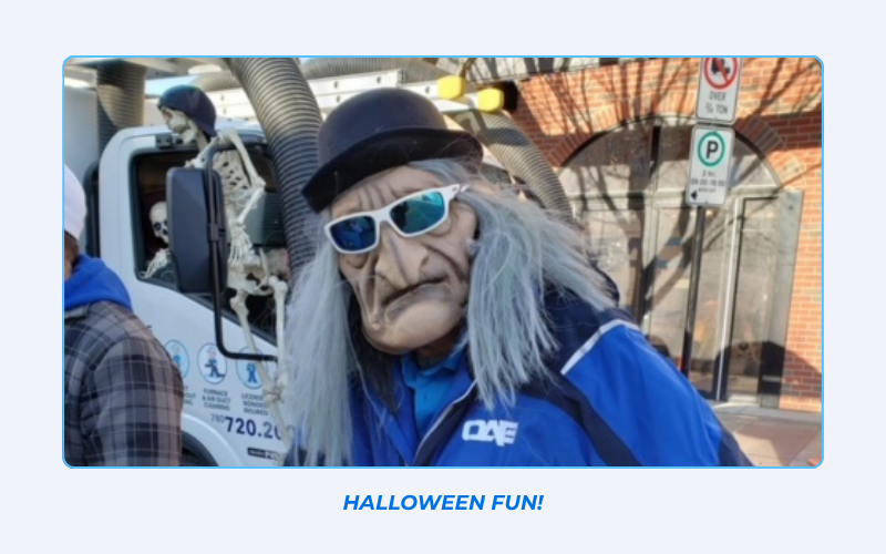 Owner Michael Mackay and the OAB furnace cleaning truck at an Edmonton Halloween event