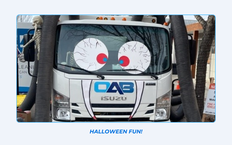 OAB Reliable Carpet Care furnace truck at a local Edmonton community Halloween event