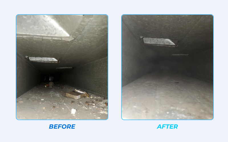 Clean air duct after professional power vacuuming in Edmonton