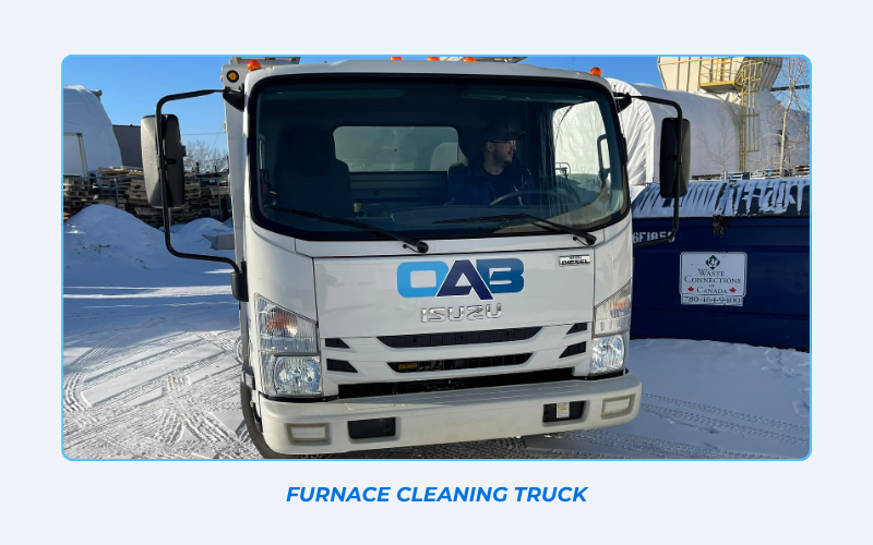 Front view of OAB Reliable Carpet Care professional furnace cleaning truck in Edmonton