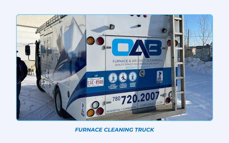 Rear view of our specialized power vacuum furnace and air duct cleaning truck in Edmonton